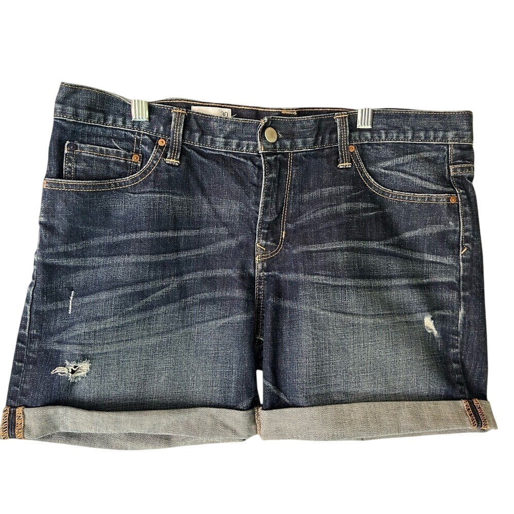 Gap 1969 Sexy Boyfriend Denim Shorts Dark Wash Distressed Cuffed Blue Size 30